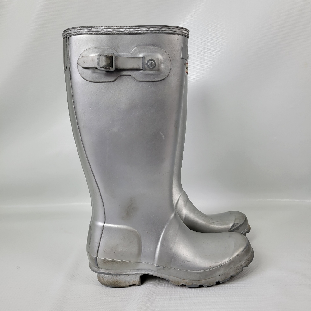 HUNTER Silver Tall Weighted Rain Boots B4/G5 - Picture 6 of 13